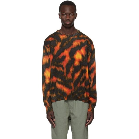 STUSSY  RARE Printed Fur Crew Neck Knit Large Cotton Multicolor - Picture 1 of 11